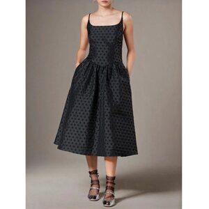Corey Lynn Calter Valentina Sleeveless Midi Dress Black Polka Dot L